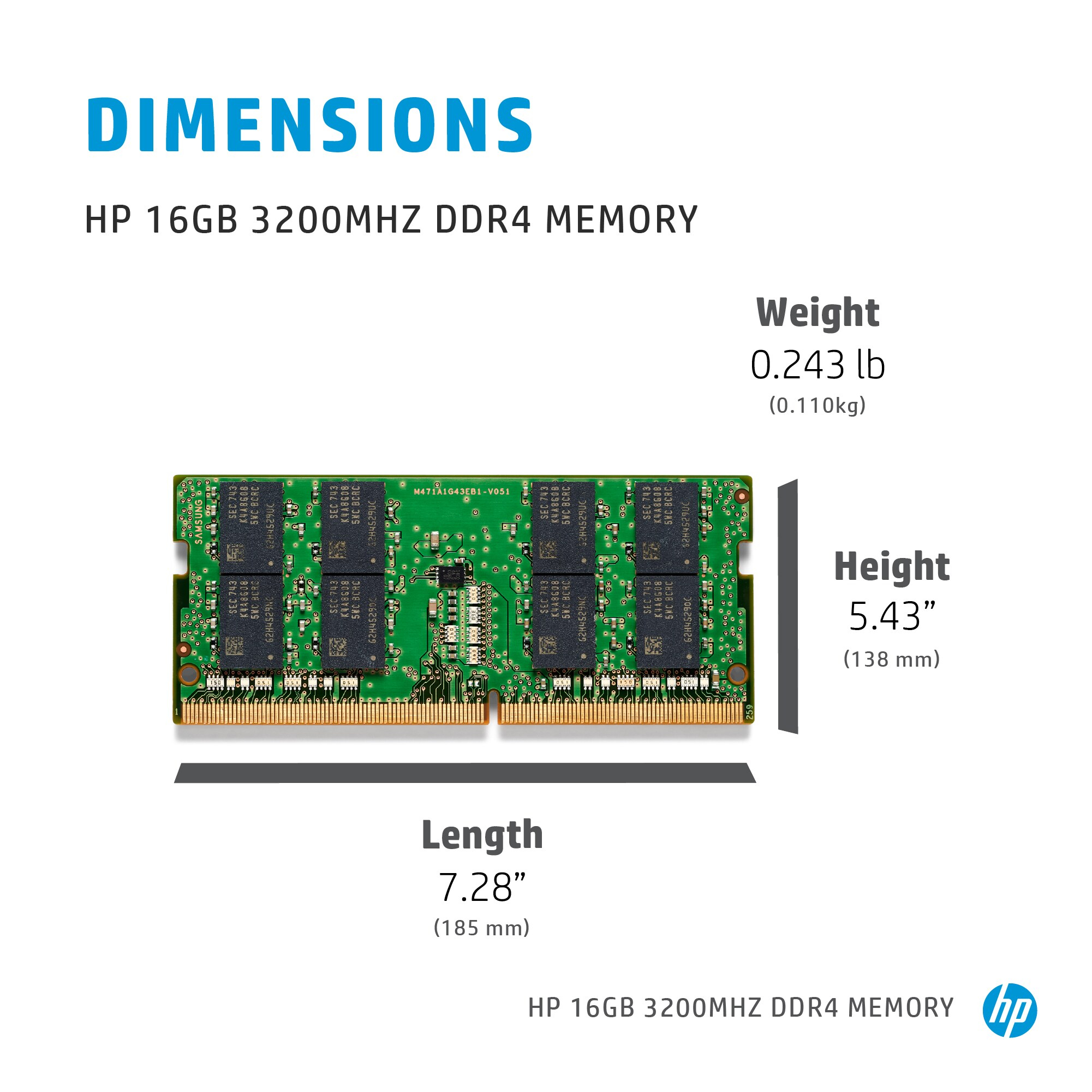 HP  DDR4 - Modul - 16 GB - SO DIMM 260-PIN - 3200 MHz / PC4-25600 - 1.2 V - ungepuffert - non-ECC - für EliteBook 645 G9, 650 G9, 655 G9, 835 G8, 845 G8, 855 G8; ProBook 455 G9, 450 G9, 635 Aero G8; ProBook x360 435 G9; ZBook 15v G5 Mobile Workstation (