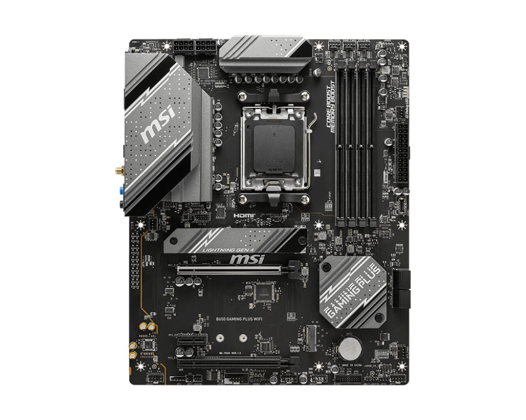 MSI B650 GAMING PLUS WIFI - Motherboard - ATX - Socket AM5 - AMD B650 Chipsatz - USB 3.2 Gen 1, USB 3.2 Gen 2, USB-C 3.2 Gen2, USB-C 3.2 Gen 2x2 - 2.5 Gigabit LAN, Bluetooth, Wi-Fi - Onboard-Grafik (CPU erforderlich)