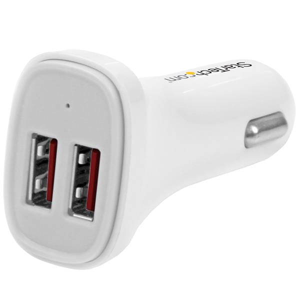 StarTech.com Dual Port USB KFZ Ladegerät - 24W/4.8 - Weiß - 2 Port USB Autoladegerät - Auto-Netzteil - 24 Watt - 4.8 A - 2 Ausgabeanschlussstellen (USB)