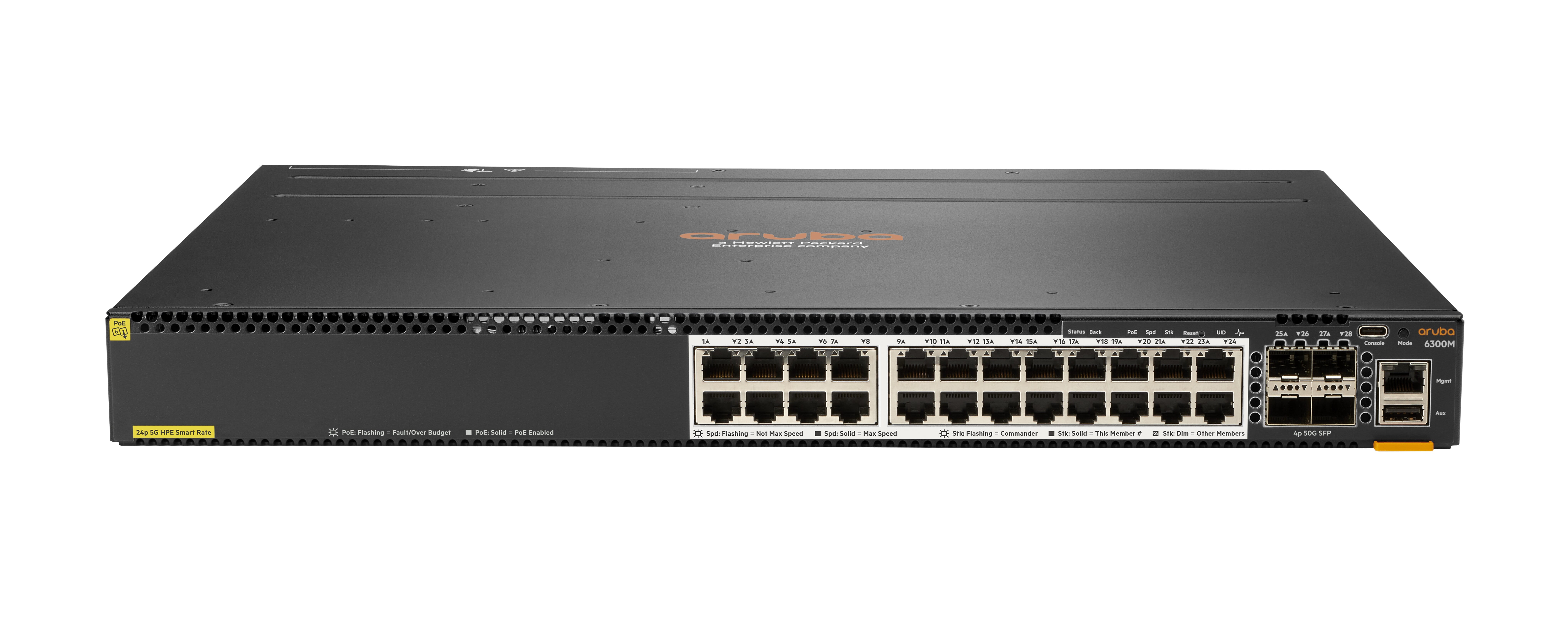HPE Aruba 6300M - Switch - L3 - managed - 24 x 1/2.5/5/10GBase-T + 4 x 1 Gigabit / 10 Gigabit / 25 Gigabit / 50 Gigabit SFP56 (Uplink / Stacking)
