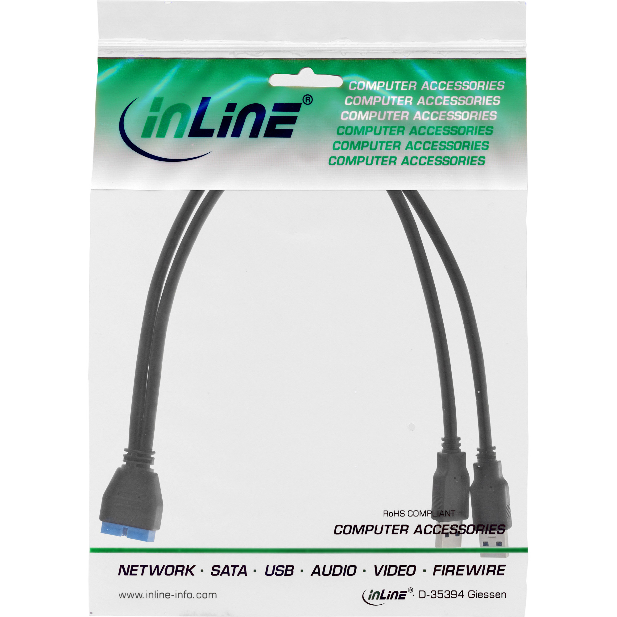InLine USB 3.0 Adapterkabel - 2x Stecker A auf Pfostenanschluss 19polig. - 0,40m