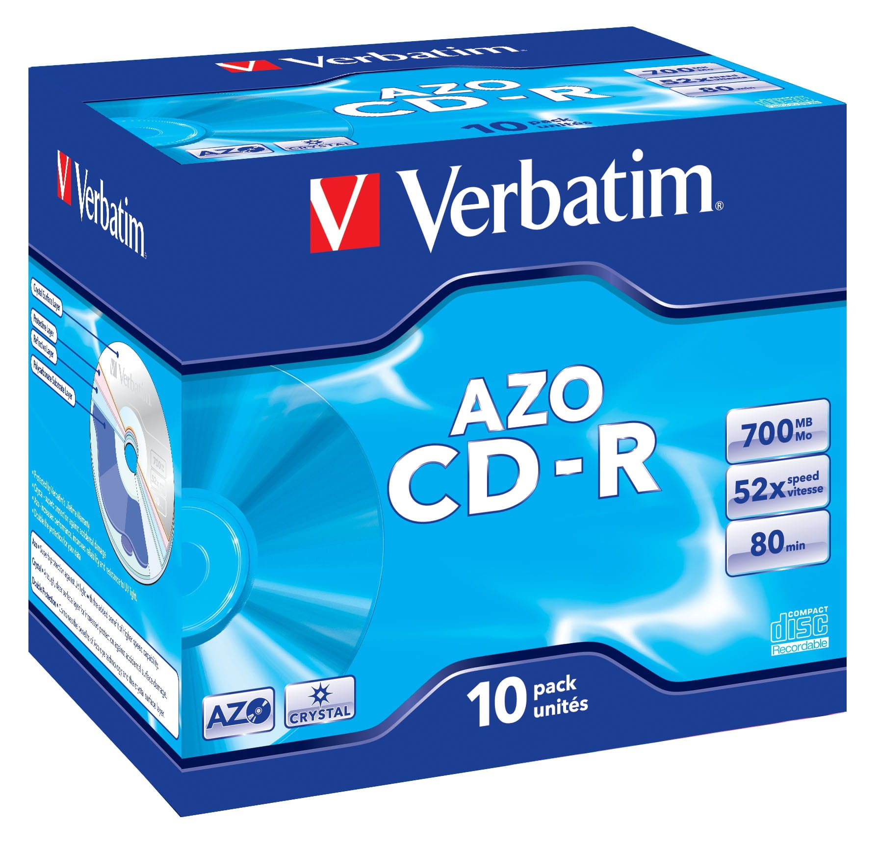 Verbatim AZO Crystal - 10 x CD-R - 700 MB 52x - Jewel Case (Schachtel)