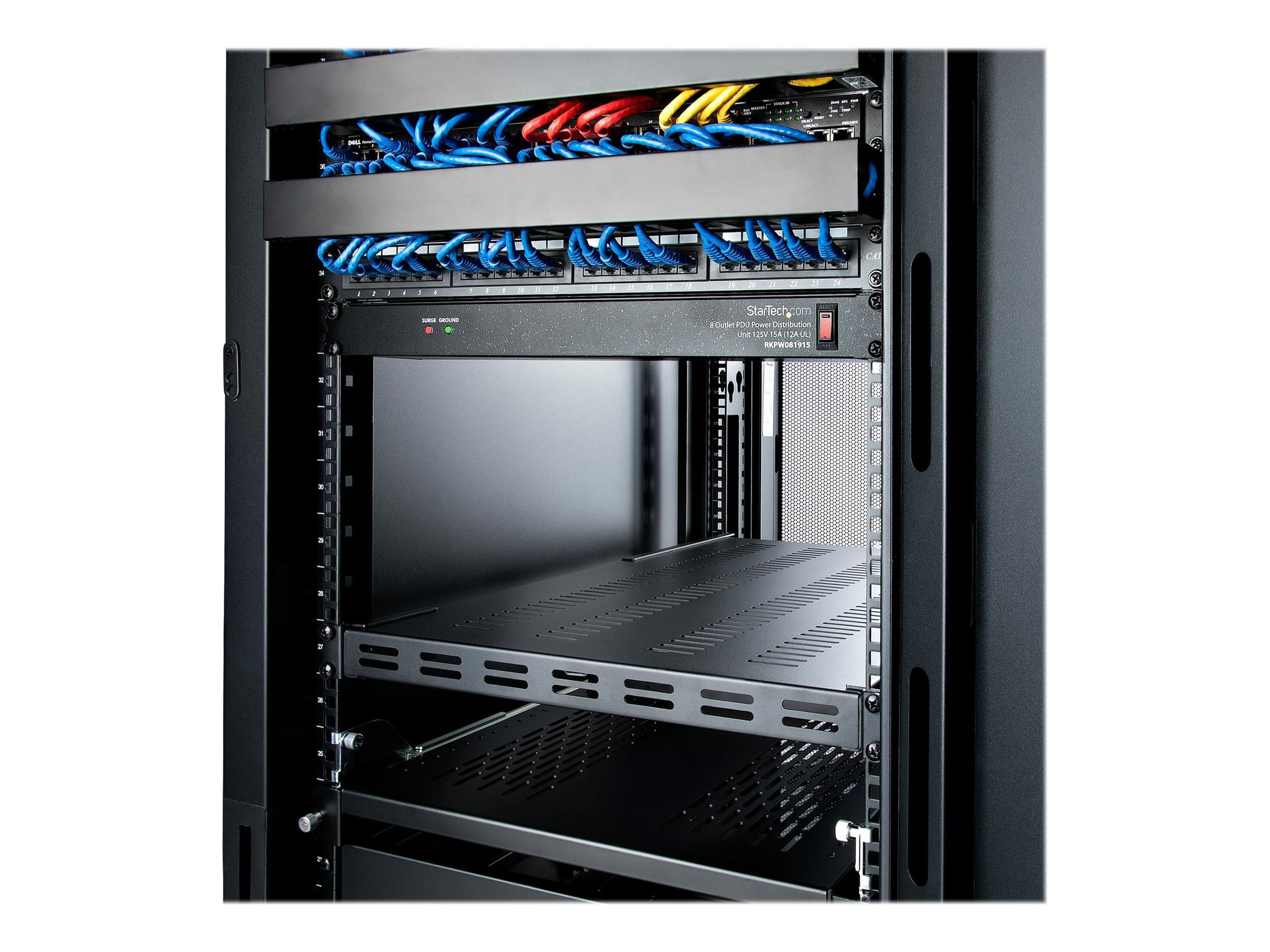StarTech.com Server Rack Shelf - 1U - Adjustable Mount Depth - Heavy Duty - Rack - Regal - Schwarz - 1U - 48.3 cm (19")