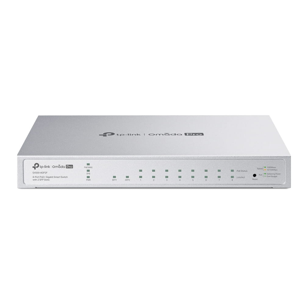 TP-LINK Omada Pro S4500-8GP2F V1.6 - Switch - Smart - 8 x 10/100/1000 + 2 x Gigabit SFP - Desktop, wandmontierbar - PoE+ (61 W)