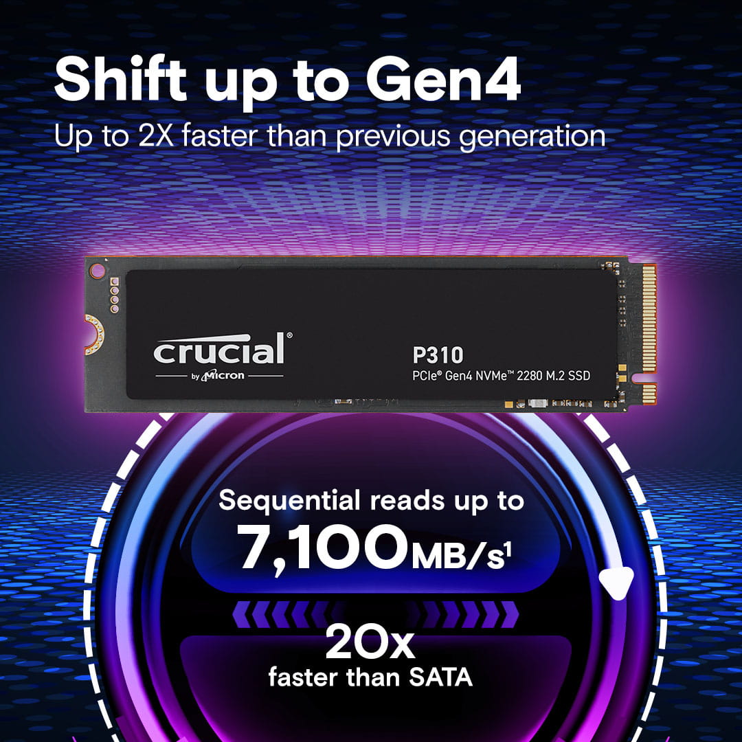 Crucial P310 - SSD - 1 TB - intern - M.2 2280 - PCIe 4.0 x4 (NVMe)