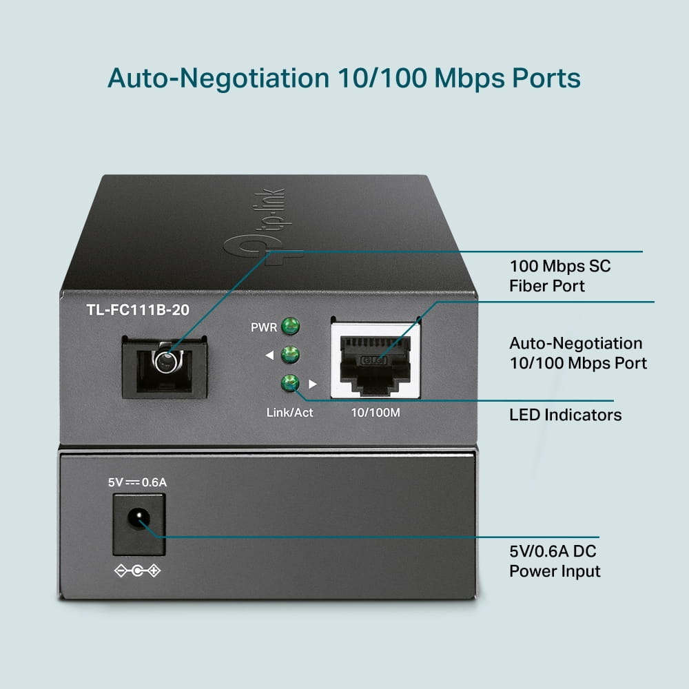 TP-LINK TL-FC111B-20 - Medienkonverter - 100Mb LAN - 10Base-T, 100Base-TX, WDM - SC/UPC Einzelmodus / RJ-45 - bis zu 20 km - 1550 (RX)