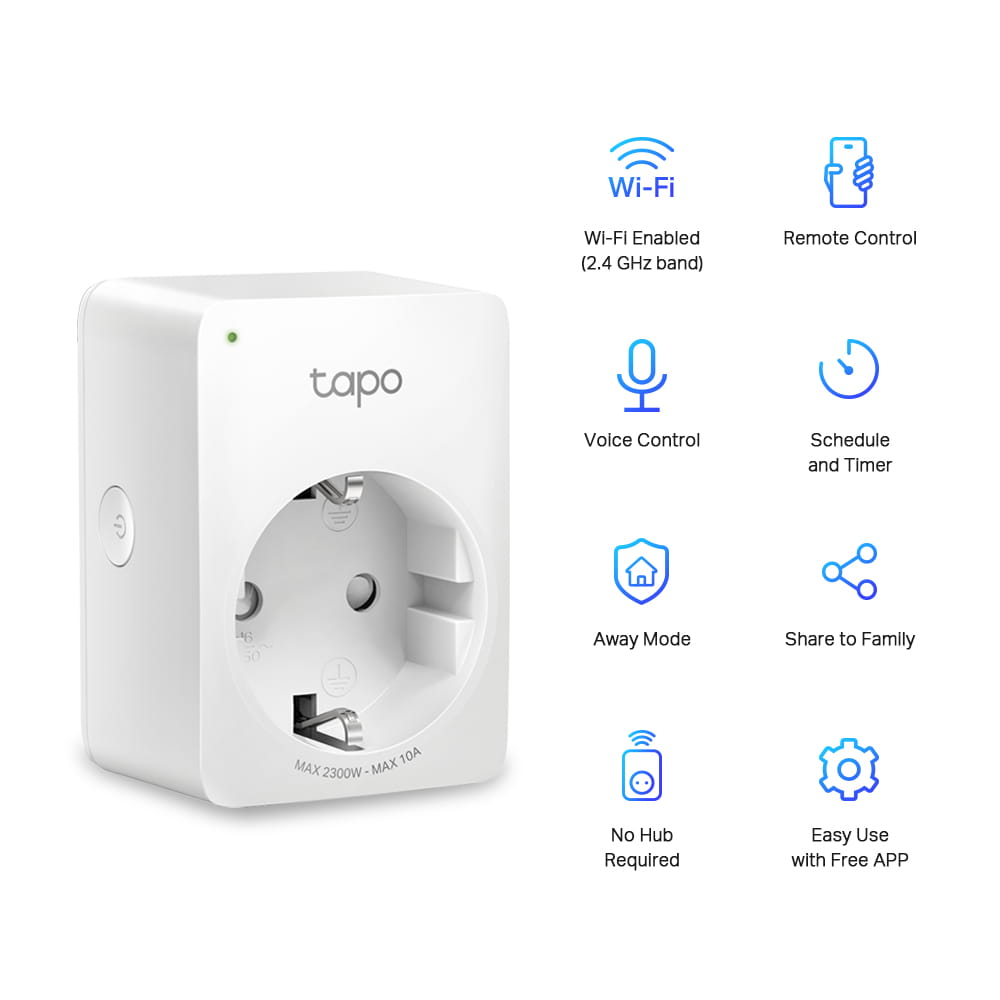 TP-LINK Tapo P100 V1 - Smart-Stecker - kabellos - 802.11b/g/n, Bluetooth 4.2 - 2.4 Ghz (Packung mit 4)