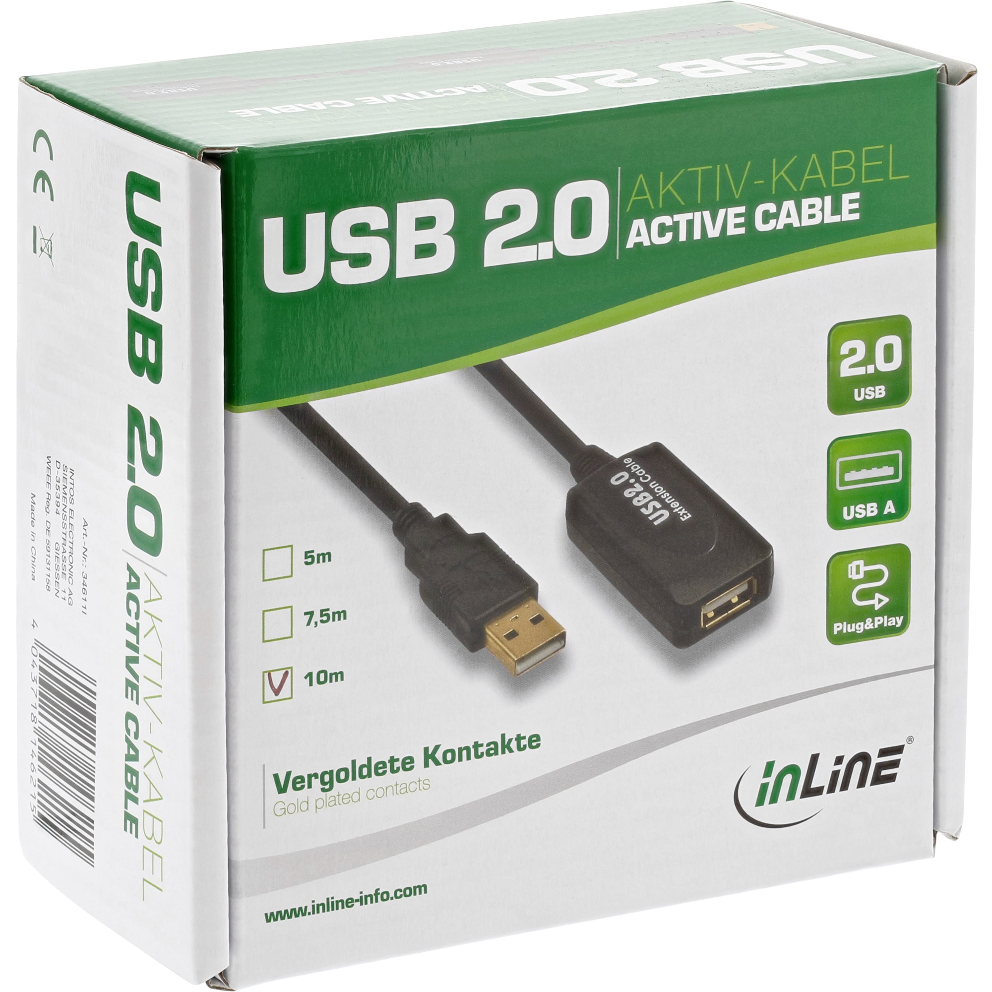 InLine USB 2.0 Aktiv-Verl. - mit Signalverstärkung "Repeater" - ST A / BU A - 5m