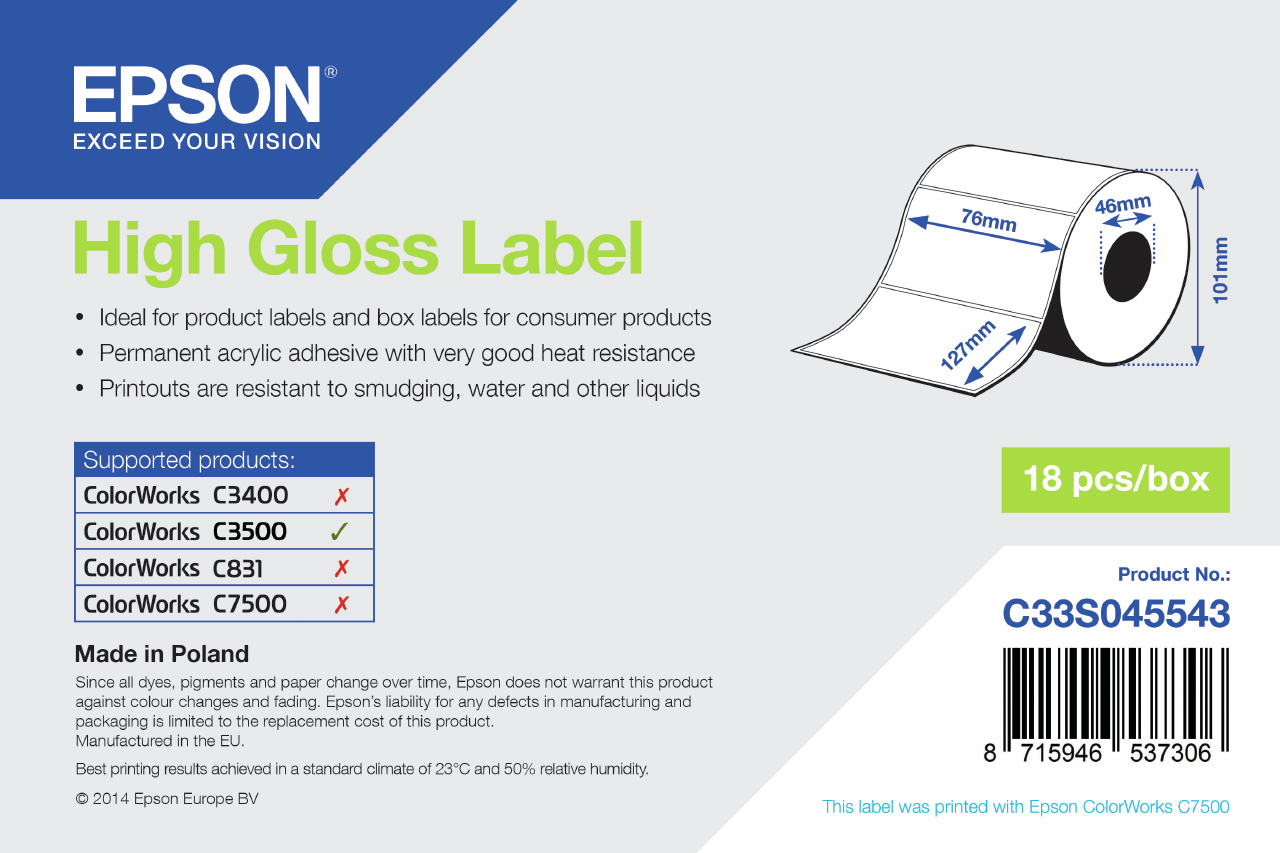 Epson Hochglänzend - 76 x 127 mm 250 Etikett(en) (1 Rolle(n)