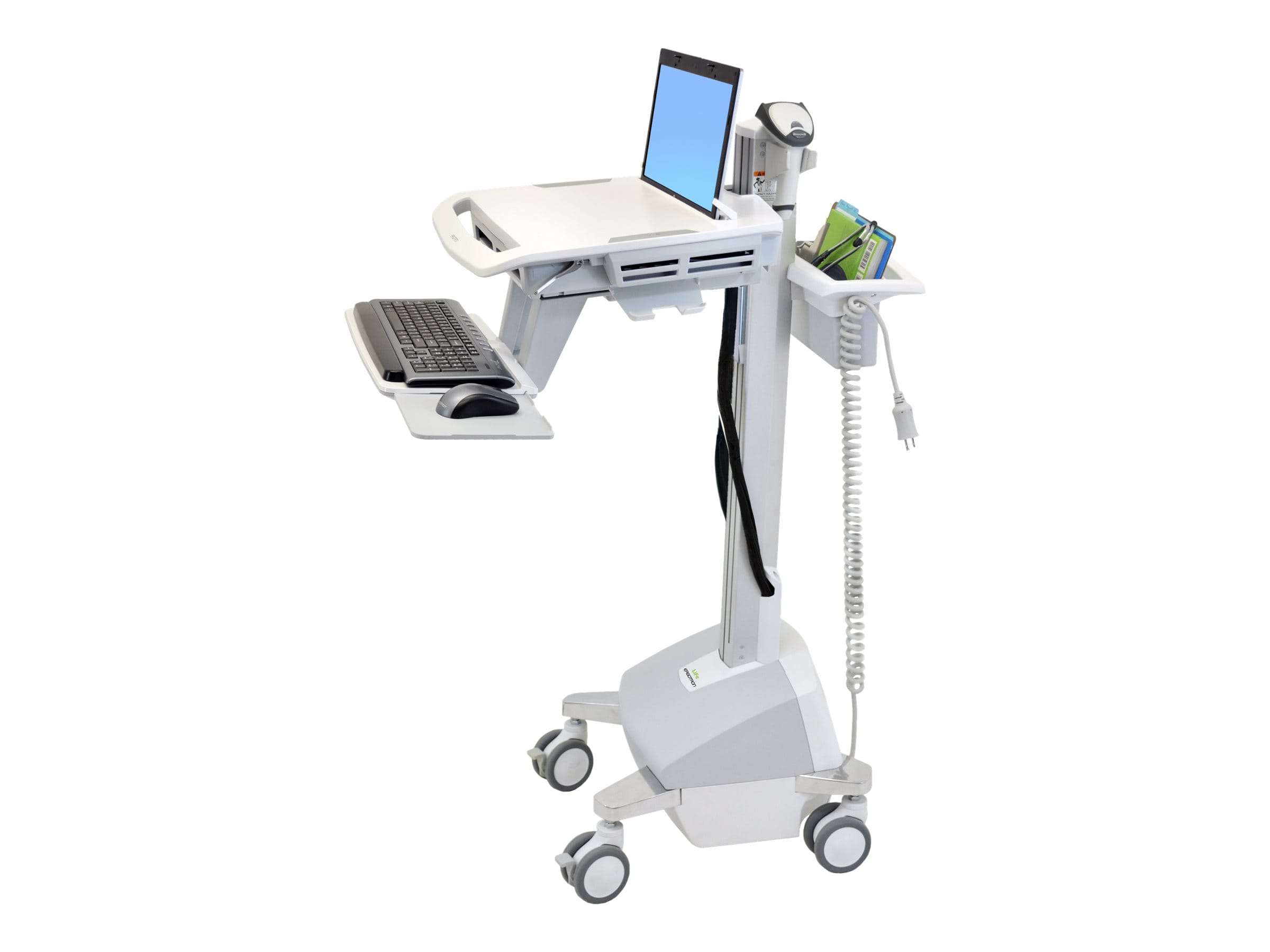 Ergotron EMR Laptop Cart, LiFe Powered - Wagen - für Notebook / PC-Ausrüstung - verriegelbar - medizinisch - Kunststoff, Aluminium, verzinker Stahl - Grau, weiß, Polished Aluminum - Bildschirmgröße: bis zu 43,9 cm (bis zu 17,3")