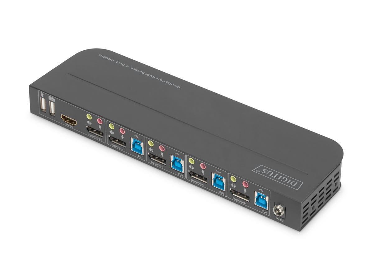 DIGITUS KVM-Switch, 4-Port, 4K60Hz, 4 x DP in, 1 x DP/HDMI out